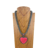 NKZ231124-25                          21 inches silver Navajo pearl beads strings with blue turquoise heart stone pendent Necklace