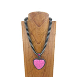 NKZ231124-25                          21 inches silver Navajo pearl beads strings with blue turquoise heart stone pendent Necklace