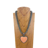 NKZ231124-25                          21 inches silver Navajo pearl beads strings with blue turquoise heart stone pendent Necklace
