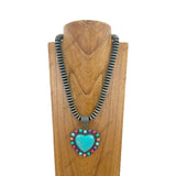 NKZ231124-25                          21 inches silver Navajo pearl beads strings with blue turquoise heart stone pendent Necklace