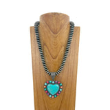 NKZ231124-25                          21 inches silver Navajo pearl beads strings with blue turquoise heart stone pendent Necklace