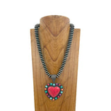NKZ231124-25                          21 inches silver Navajo pearl beads strings with blue turquoise heart stone pendent Necklace