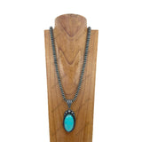 NKZ231124-31                     35 inches silver Navajo pearl beads strings with blue turquoise oval stone pendent Necklace