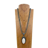 NKZ231124-31                     35 inches silver Navajo pearl beads strings with blue turquoise oval stone pendent Necklace