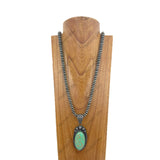 NKZ231124-31                     35 inches silver Navajo pearl beads strings with blue turquoise oval stone pendent Necklace