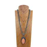 NKZ231124-31                     35 inches silver Navajo pearl beads strings with blue turquoise oval stone pendent Necklace