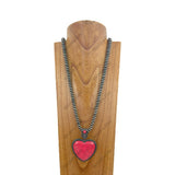 NKZ231124-35                          21 inches silver Navajo pearl beads strings with blue turquoise heart stone pendent Necklace