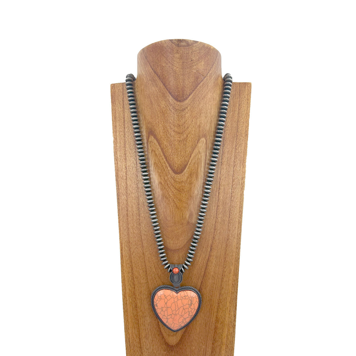 NKZ231124-35                          21 inches silver Navajo pearl beads strings with blue turquoise heart stone pendent Necklace