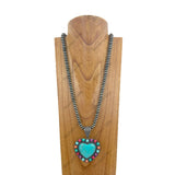 NKZ231124-35                          21 inches silver Navajo pearl beads strings with blue turquoise heart stone pendent Necklace