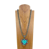 NKZ231124-35                          21 inches silver Navajo pearl beads strings with blue turquoise heart stone pendent Necklace