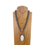 NKZ231124-41                  21 inches copper Navajo pearl beads strings with blue turquoise oval stone pendent Necklace