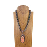NKZ231124-41                  21 inches copper Navajo pearl beads strings with blue turquoise oval stone pendent Necklace
