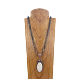 NKZ231124-44               33 inches copper Navajo pearl beads strings with orange oval stone pendent Necklace