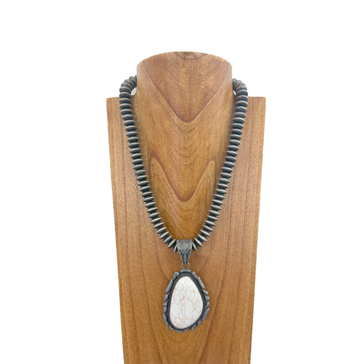 NKZ231124-47                   21 inches silver Navajo pearl beads strings with blue turquoise teardrop stone pendent Necklace