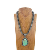 NKZ231124-47                   21 inches silver Navajo pearl beads strings with blue turquoise teardrop stone pendent Necklace