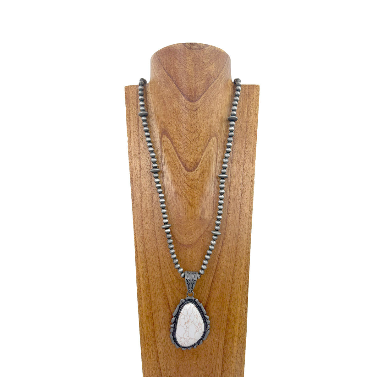 NKZ231124-51                    36 inches silver Navajo pearl beads strings with blue turquoise teardrop stone pendent Necklace