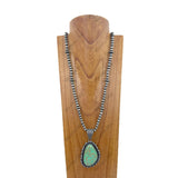 NKZ231124-51                    36 inches silver Navajo pearl beads strings with blue turquoise teardrop stone pendent Necklace