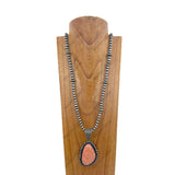 NKZ231124-51                    36 inches silver Navajo pearl beads strings with blue turquoise teardrop stone pendent Necklace