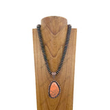 NKZ231124-55                 21 inches copper Navajo pearl beads strings with blue turquoise teardrop stone pendent Necklace