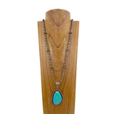 NKZ231124-59                  36 inches copper Navajo pearl beads strings with blue turquoise teardrop stone pendent Necklace