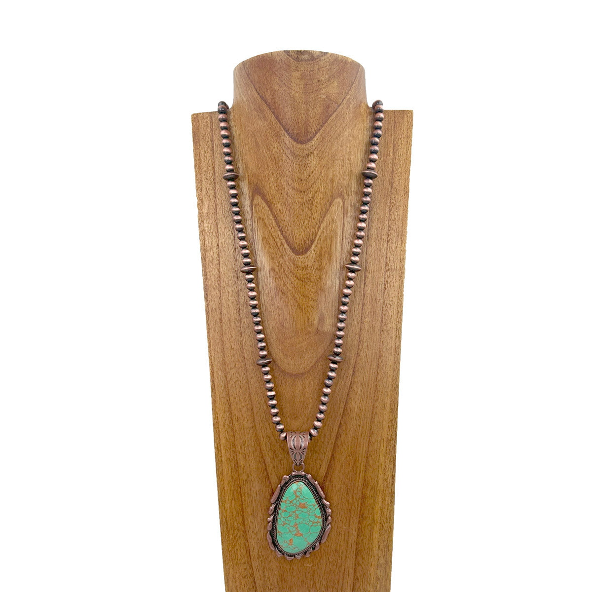 NKZ231124-59                  36 inches copper Navajo pearl beads strings with blue turquoise teardrop stone pendent Necklace