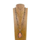 NKZ231124-59                  36 inches copper Navajo pearl beads strings with blue turquoise teardrop stone pendent Necklace