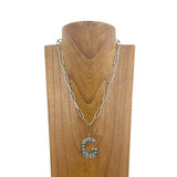 NKZ231125G-01              20 inches silver metal chain with blue turquoise stone letter G Necklace