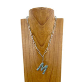 NKZ231125M-01             20 inches silver metal chain with blue turquoise stone letter M Necklace