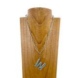 NKZ231125W-01            20 inches silver metal chain with blue turquoise stone letter W Necklace