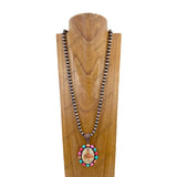 NKZ231209-08                     33 inches copper Navajo pearl beads with oval muti stone cowboy pendent Necklace