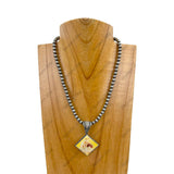 NKZ231209-11                        15 inches silver Navajo pearl beads with square cowgirl pendent Necklace