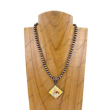 NKZ231209-11                        15 inches silver Navajo pearl beads with square cowgirl pendent Necklace