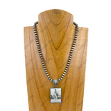 NKZ231209-13                      15 inches silver Navajo pearl beads with triangle cowboy pendent Necklace