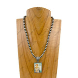 NKZ231209-15                   15 inches silver Navajo pearl beads with triangle buffalo bill pendent Necklace