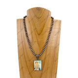 NKZ231209-15                   15 inches silver Navajo pearl beads with triangle buffalo bill pendent Necklace