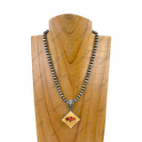 NKZ231209-17                 15 inches silver Navajo pearl beads with square buffalo pendent Necklace