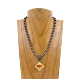 NKZ231209-17                 15 inches silver Navajo pearl beads with square buffalo pendent Necklace