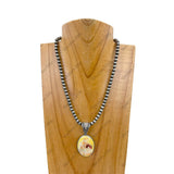 NKZ231209-19                15 inches silver Navajo pearl beads with oval cowgirl pendent Necklace