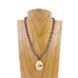 NKZ231209-19                15 inches silver Navajo pearl beads with oval cowgirl pendent Necklace