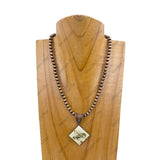 NKZ231209-21               15 inches silver Navajo pearl beads with square cowboy pendent Necklace