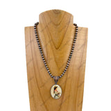 NKZ231209-23            16 inches silver Navajo pearl beads with oval cowgirl pendent Necklace