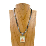 NKZ231209-25         15 inches silver Navajo pearl beads with triangle cowgirl pendent Necklace