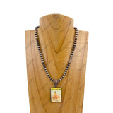 NKZ231209-25         15 inches silver Navajo pearl beads with triangle cowgirl pendent Necklace