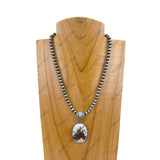 NKZ231209-27         15 inches silver Navajo pearl beads with oval cowboy pendent Necklace