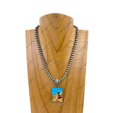NKZ231209-29         15 inches silver Navajo pearl beads with triangle cowboy pendent Necklace