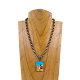 NKZ231209-29         15 inches silver Navajo pearl beads with triangle cowboy pendent Necklace