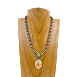 NKZ231209-31         15 inches silver Navajo pearl beads with oval cowgirl pendent Necklace