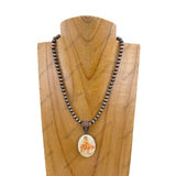 NKZ231209-31         15 inches silver Navajo pearl beads with oval cowgirl pendent Necklace
