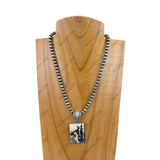 NKZ231209-33         15 inches silver Navajo pearl beads with triangle cowgirl pendent Necklace