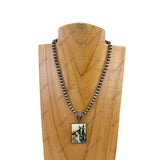 NKZ231209-33         15 inches silver Navajo pearl beads with triangle cowgirl pendent Necklace